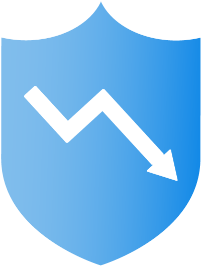 Blue shield with a line arrow icon declining