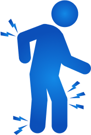 Blue silhouette of human with lightning bolts in the elbow, knees, and ankles