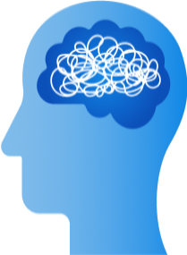 Blue silhouette of humans head and brain in knot